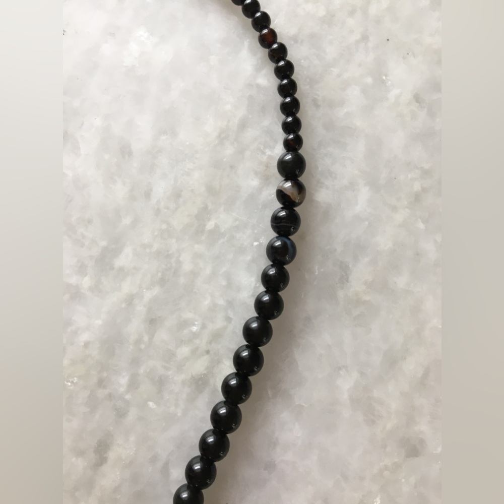 Peace Necklace | Handcrafted with black onyx and black agate beaded 18” necklace - Picture 14 of 16
